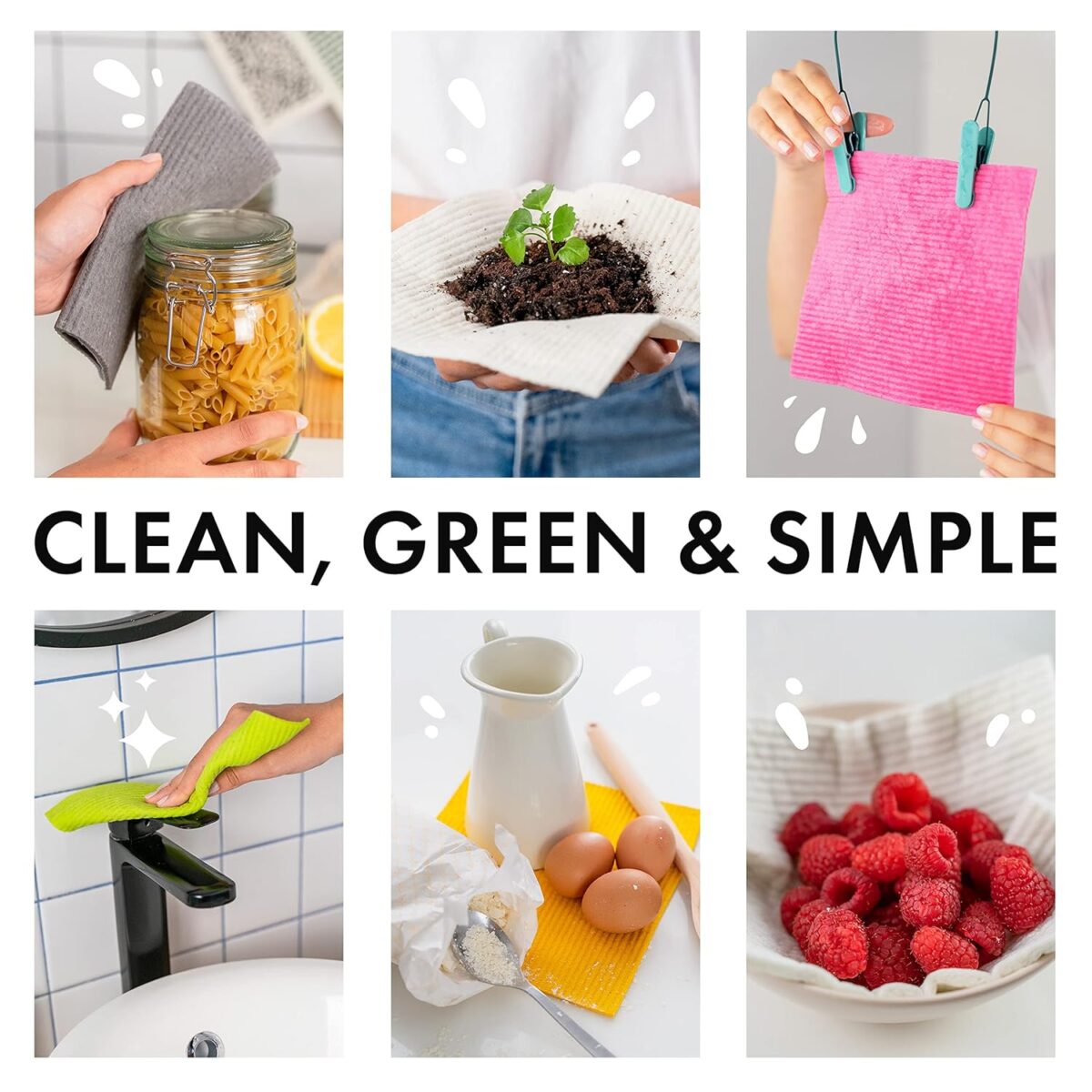 SUPERSCANDI 6 Pack Swedish Dishcloths for Kitchen - 100% Biodegradable & Compostable Reusable Paper Towels Washable, Food-Safe & Without Plastic - Dish Rags Suitable for Any...