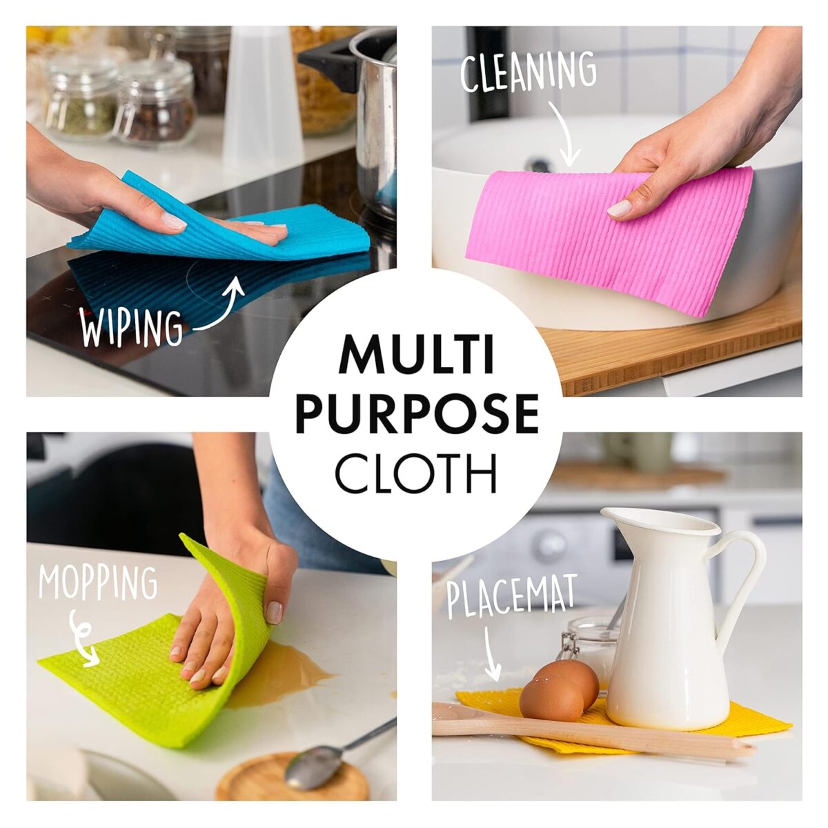 SUPERSCANDI 6 Pack Swedish Dishcloths for Kitchen - 100% Biodegradable & Compostable Reusable Paper Towels Washable, Food-Safe & Without Plastic - Dish Rags Suitable for Any...