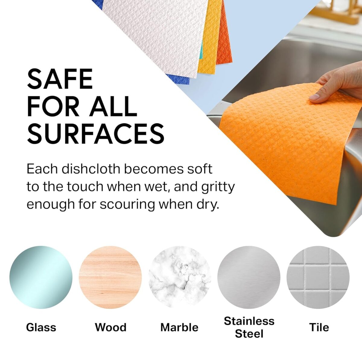 Swedish Dishcloth Cellulose Sponge Cloths – Bulk 10 Pack of Eco-Friendly No Odor Reusable Cleaning Cloths for Kitchen – Absorbent Dish Cloth Hand Towel (10 Dishcloths – Assorted)