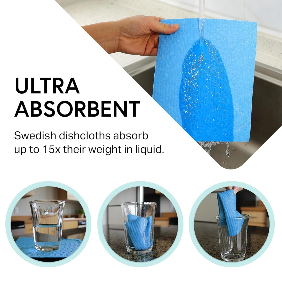 Swedish Dishcloth Cellulose Sponge Cloths – Bulk 10 Pack of Eco-Friendly No Odor Reusable Cleaning Cloths for Kitchen – Absorbent Dish Cloth Hand Towel (10 Dishcloths – Assorted)
