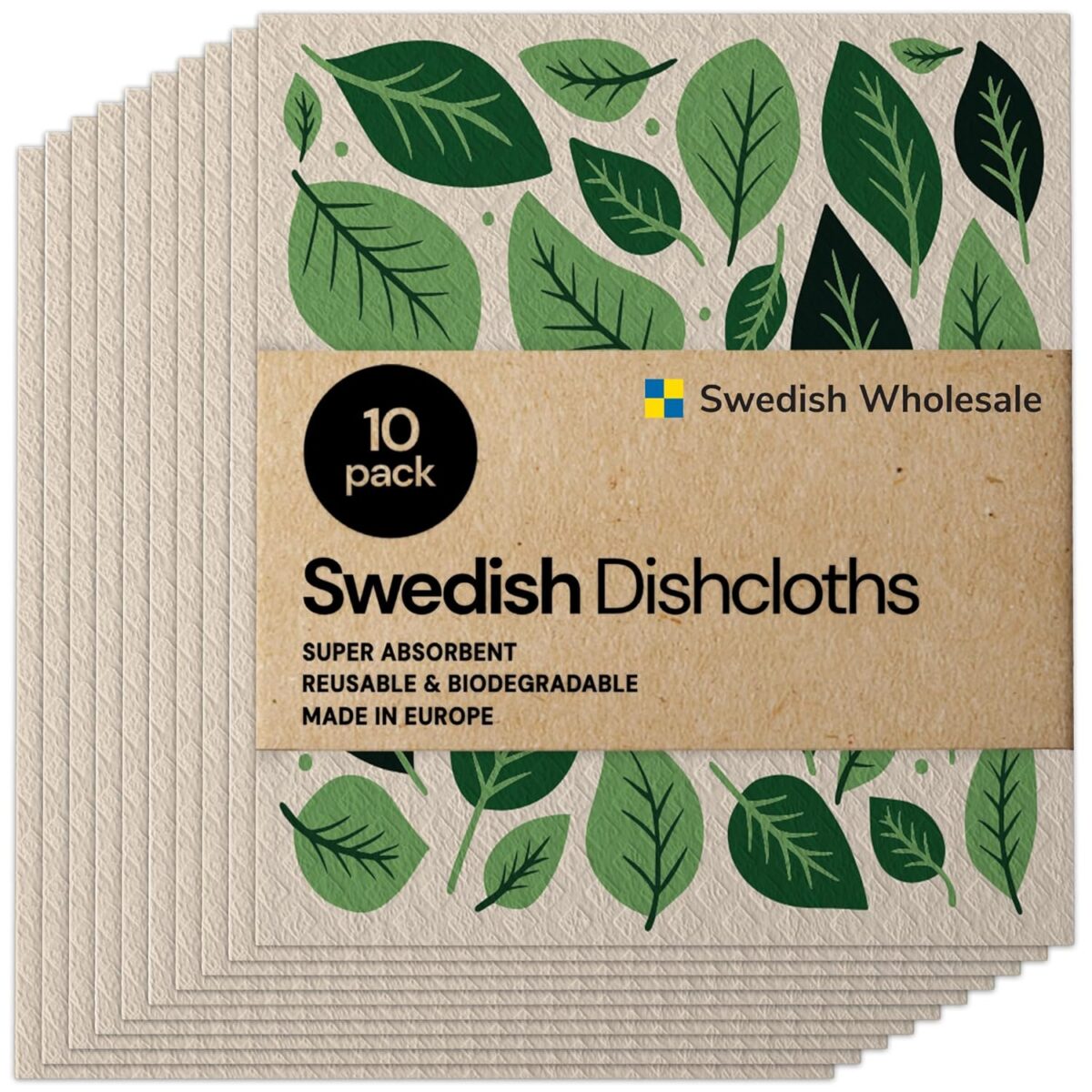 Swedish Dishcloth Cellulose Sponge Cloths – Bulk 10 Pack of Eco-Friendly No Odor Reusable Cleaning Cloths for Kitchen – Absorbent Dish Cloth Hand Towel (10 Dishcloths – Assorted)