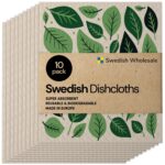 Swedish Dishcloth Cellulose Sponge Cloths – Bulk 10 Pack of Eco-Friendly No Odor Reusable Cleaning Cloths for Kitchen – Absorbent Dish Cloth Hand Towel (10 Dishcloths – Assorted)