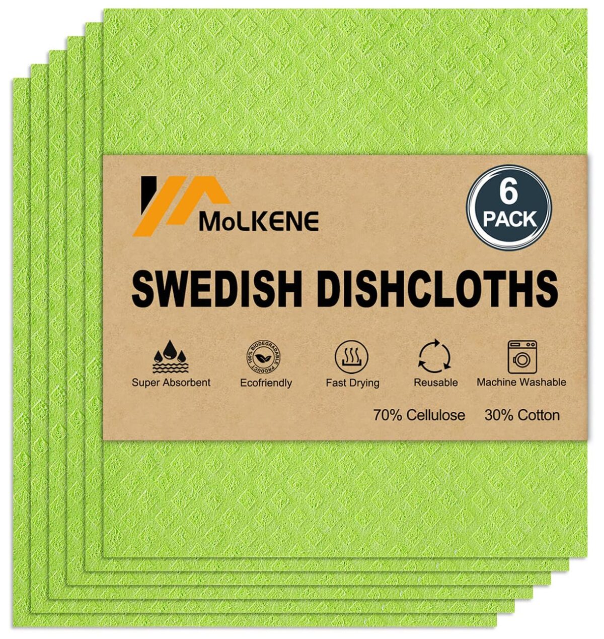 Swedish Dishcloths - 10 Pack Reusable Kitchen Dishcloths - Ultra Absorbent Dish Towels for Washing Dishes - Cellulose Sponge Cloth Cleaning Cloths - Orange