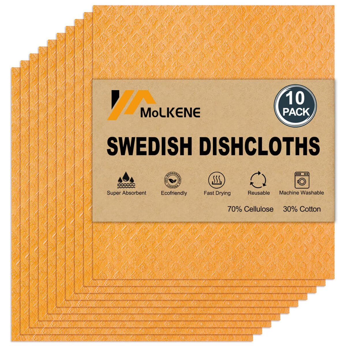 Swedish Dishcloths for Kitchen | 10 Pack Absorbent Cellulose Sponge Cloths Washable | Non-Scratch Reusable Paper Towels Quick Drying Cleaning Rag - Grey
