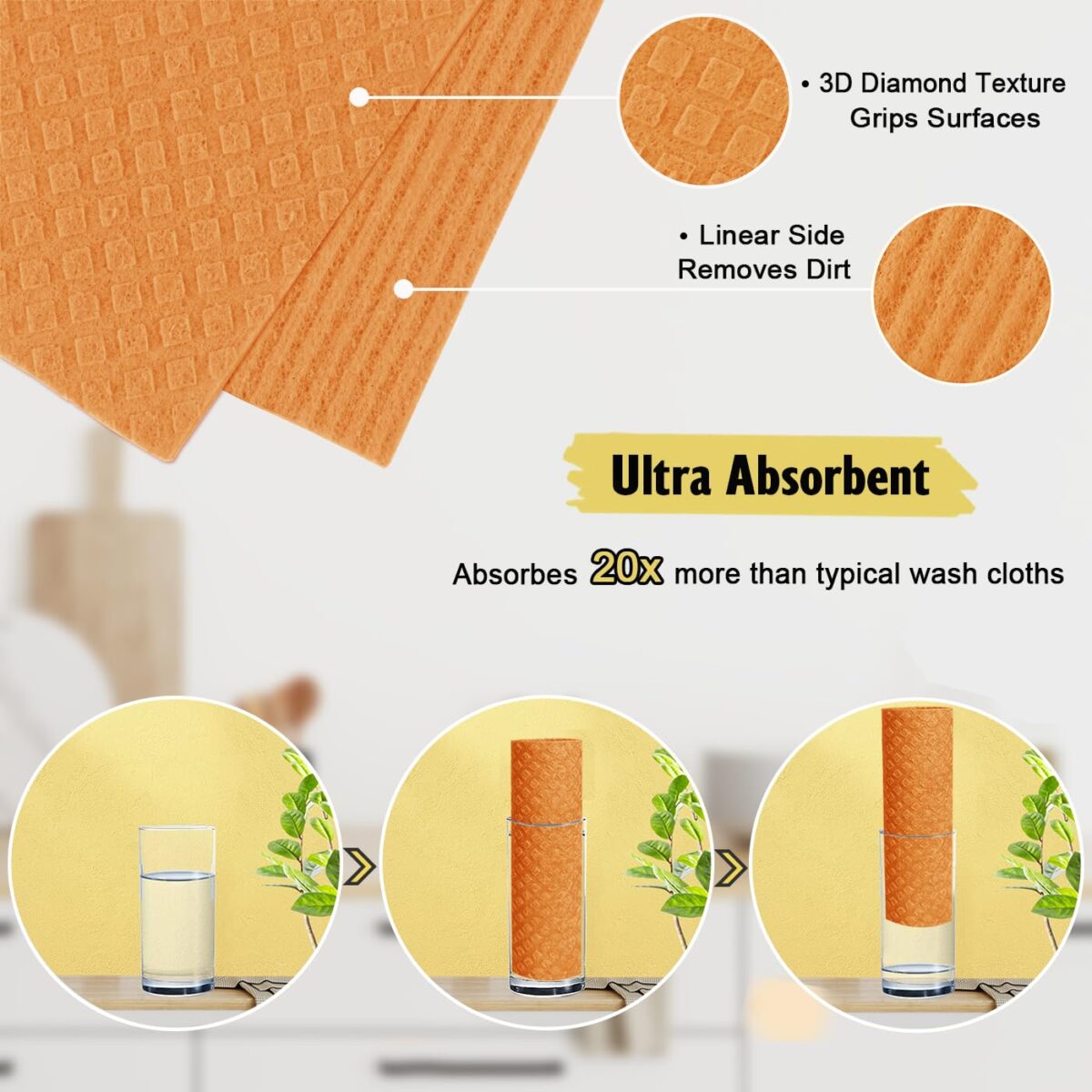 Swedish Dishcloths for Kitchen | 10 Pack Absorbent Cellulose Sponge Cloths Washable | Non-Scratch Reusable Paper Towels Quick Drying Cleaning Rag - Grey