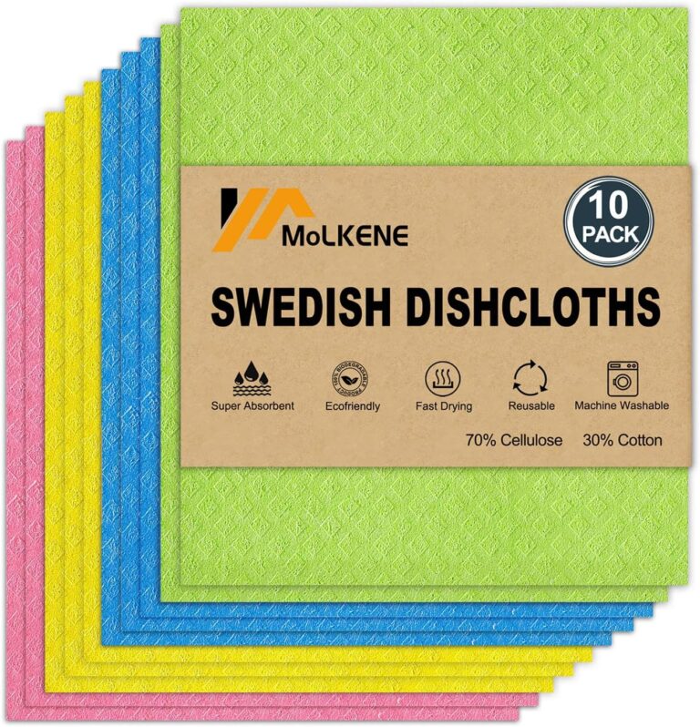 Swedish Dishcloths for Kitchen | 10 Pack Cellulose Sponge Dish Cloths Washable | Non-Scratch Reusable Towels Rags Ultra-Absorbent Cleaning Cloths Quick Drying