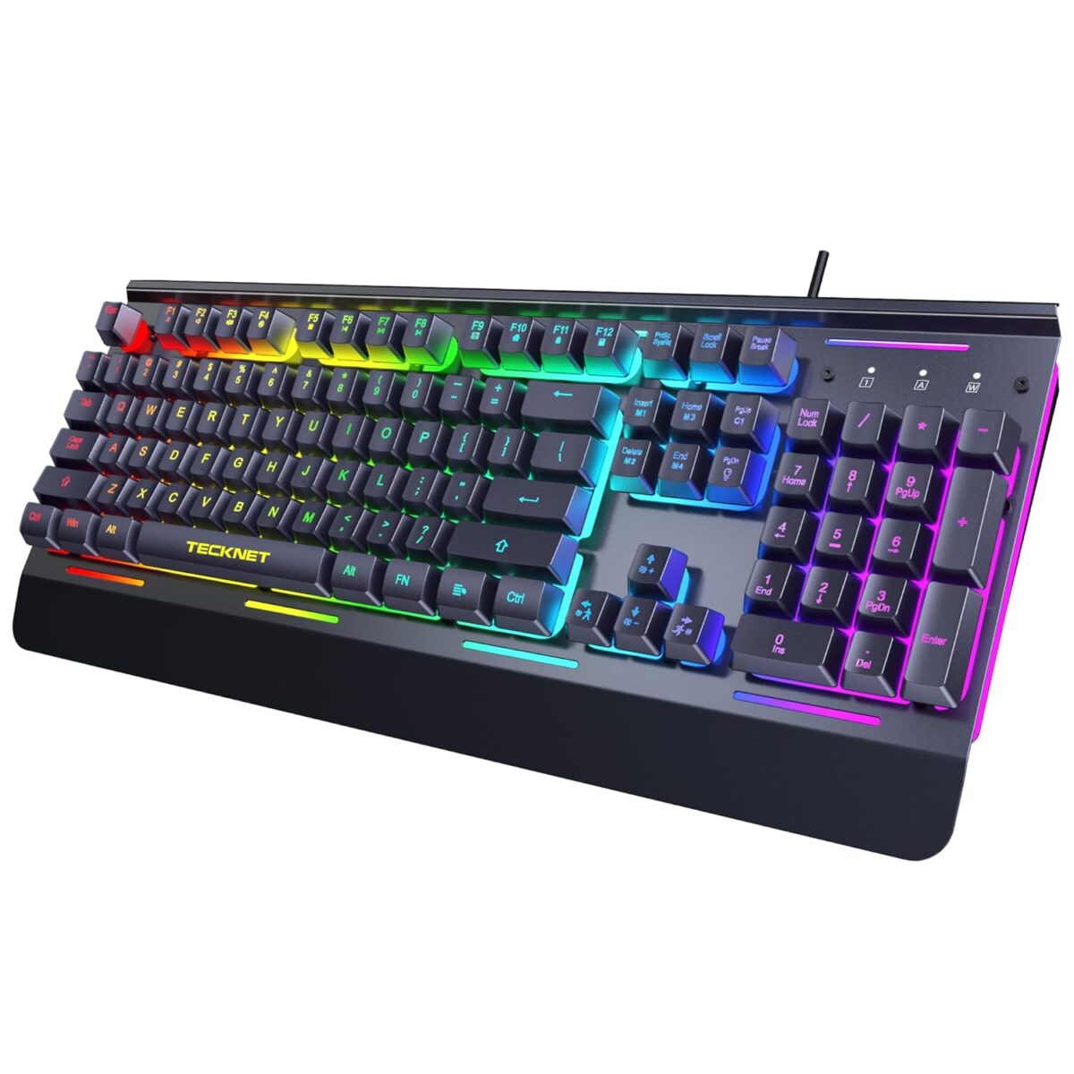 TECKNET Gaming Keyboard, USB Wired Computer Keyboard, 15-Zone RGB Illumination, IP32 Water Resistance, 25 Anti-ghosting Keys, All-Metal Panel (Whisper Quiet Gaming Switch)