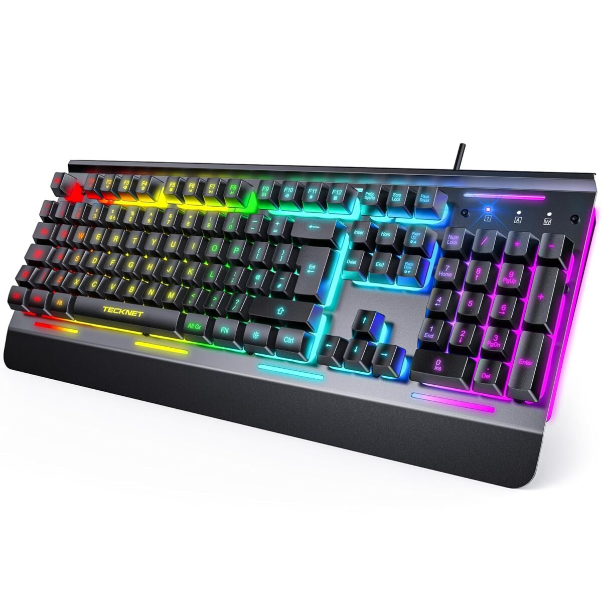 TECKNET Gaming Keyboard, USB Wired Computer Keyboard, 15-Zone RGB Illumination, IP32 Water Resistance, 25 Anti-ghosting Keys, All-Metal Panel (Whisper Quiet Gaming Switch)