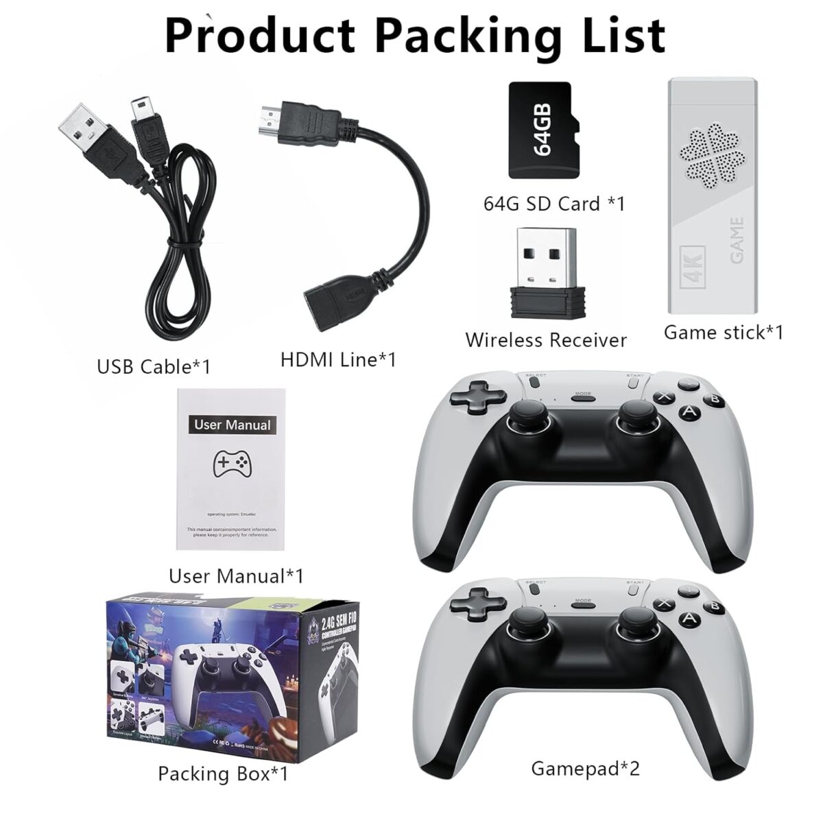 Upgraded Model Wireless Retro Game Stick,Retro Video Game Console,9 emulators, (64G),with Over 40000 Built-in Electronic Games,4K HDMI Output,Dual 2.4G Wireless Control Plug and...