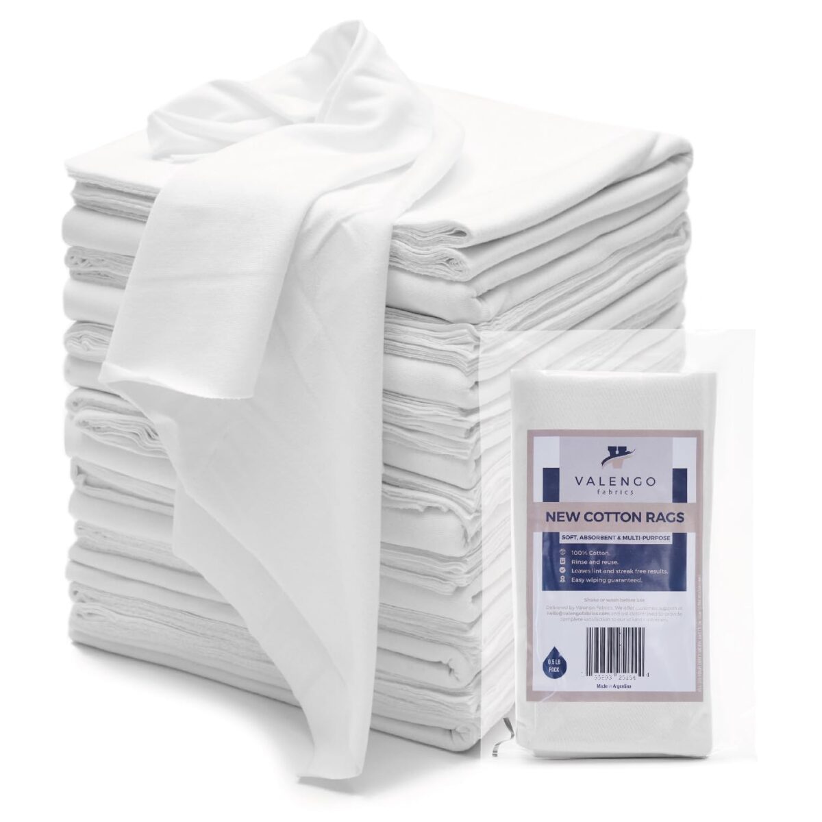 VALENGO Lint Free 100% Cotton New Rags for Dust Cleaning, Soft Tshirt Rags for Cast Iron, Staining Wood, Shoe Polish Cloth Bag, 17”x17”- (7 Pack)