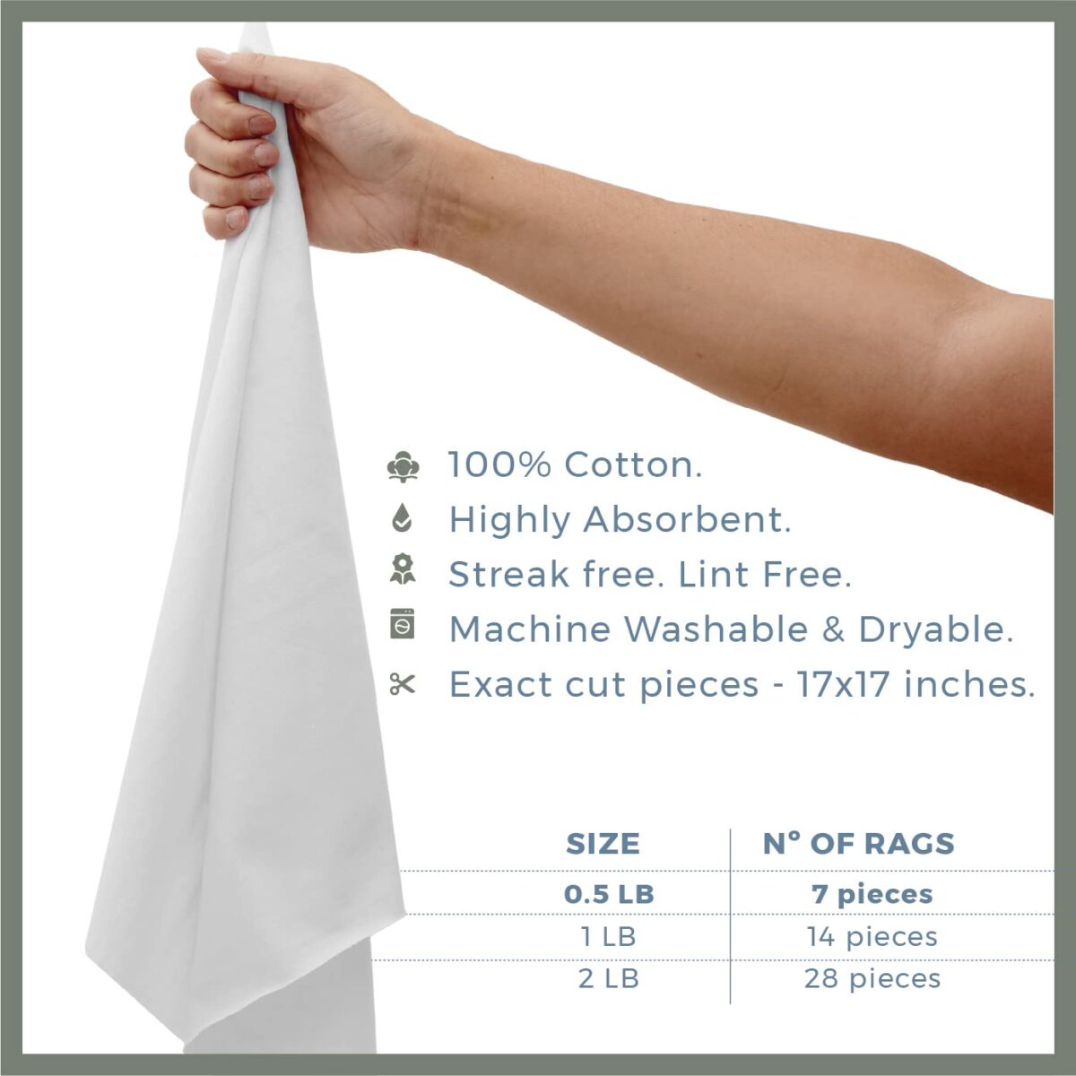 VALENGO Lint Free 100% Cotton New Rags for Dust Cleaning, Soft Tshirt Rags for Cast Iron, Staining Wood, Shoe Polish Cloth Bag, 17”x17”- (7 Pack)
