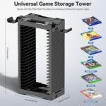 Video Game Storage Tower Holder with Controller Stand, Wall Mount Game Organizers and Storage for Nintendo Switch 2/ PS5/ PS4/ Xbox, Vertical & Horizontal Stand for 20 Gaming...
