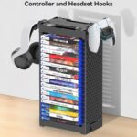 Video Game Storage Tower Holder with Controller Stand, Wall Mount Game Organizers and Storage for Nintendo Switch 2/ PS5/ PS4/ Xbox, Vertical & Horizontal Stand for 20 Gaming...