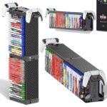Video Game Storage Tower Holder with Controller Stand, Wall Mount Game Organizers and Storage for Nintendo Switch 2/ PS5/ PS4/ Xbox, Vertical & Horizontal Stand for 20 Gaming...