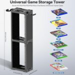 Video Game Storage Tower Holder with Controller Stand, Wall Mount Game Organizers and Storage for Nintendo Switch 2/ PS5/ PS4/ Xbox, Vertical & Horizontal Stand for 20 Gaming...
