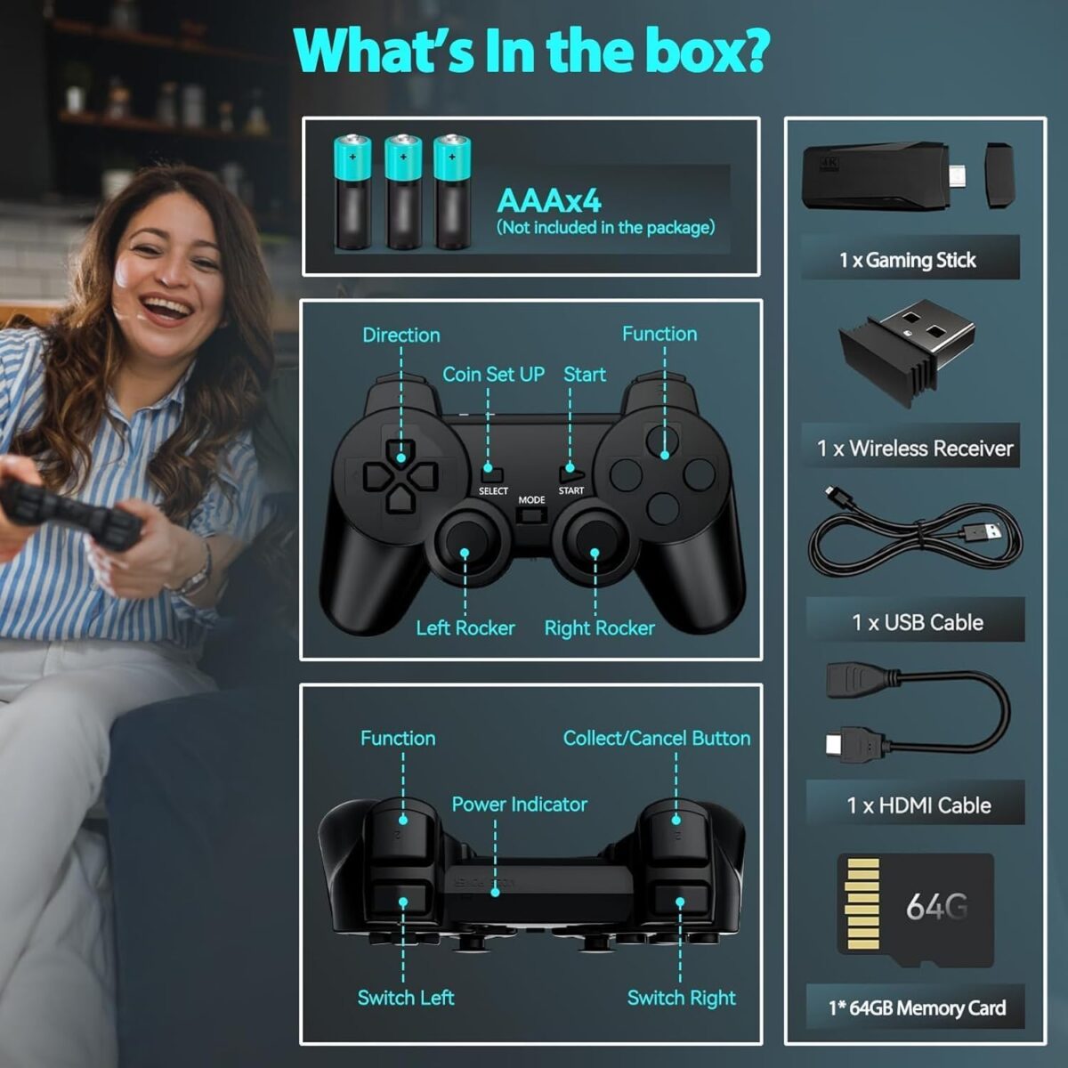 Wireless Retro Game Console Stick Built-in 20000+ Classic Games, 4K HDMI Output Nostalgia Plug & Play Retro Video Gaming Stick with 18 Emulators and Dual 2.4G Wireless...