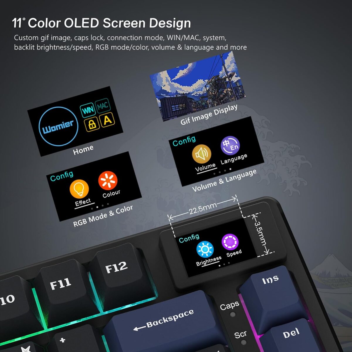 Womier S-K80 75% Keyboard with Color Multimedia Display Mechanical Gaming Keyboard, Wired Hot Swappable Gasket Mount RGB Custom Key Board, Pre-lubed Stabilizer for Mac/Win,...