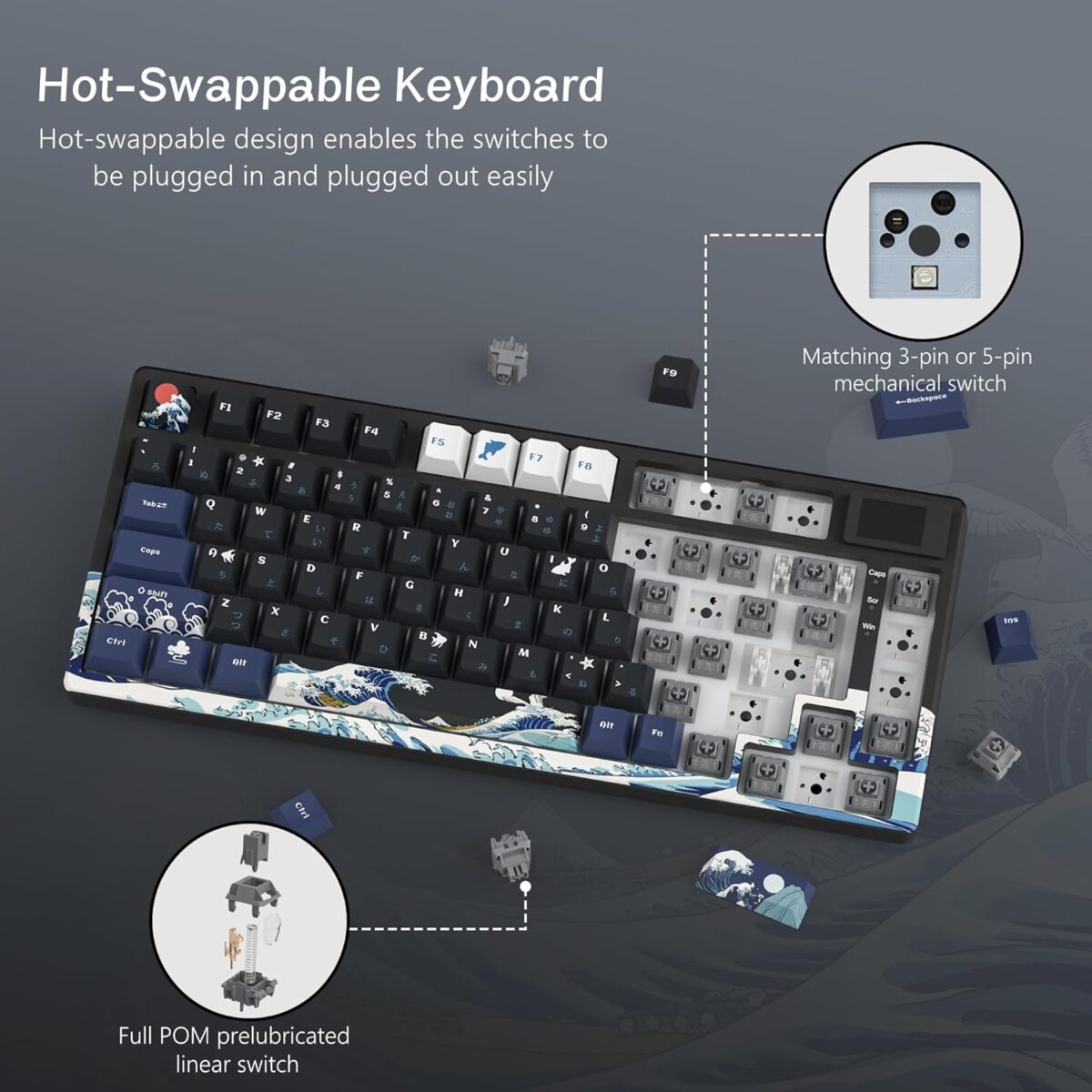 Womier S-K80 75% Keyboard with Color Multimedia Display Mechanical Gaming Keyboard, Wired Hot Swappable Gasket Mount RGB Custom Key Board, Pre-lubed Stabilizer for Mac/Win,...
