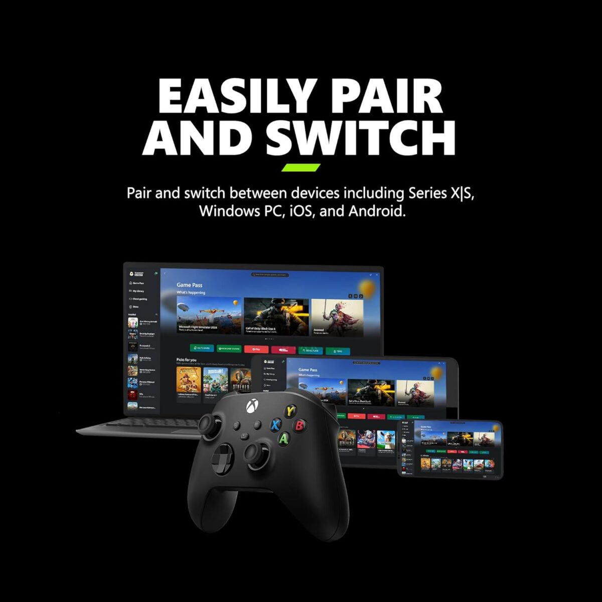 Xbox Wireless Gaming Controller (2025) – Carbon Black – Play on Xbox, Windows, Android, iOS, FireTV Sticks, Smart TVs, VR Headsets