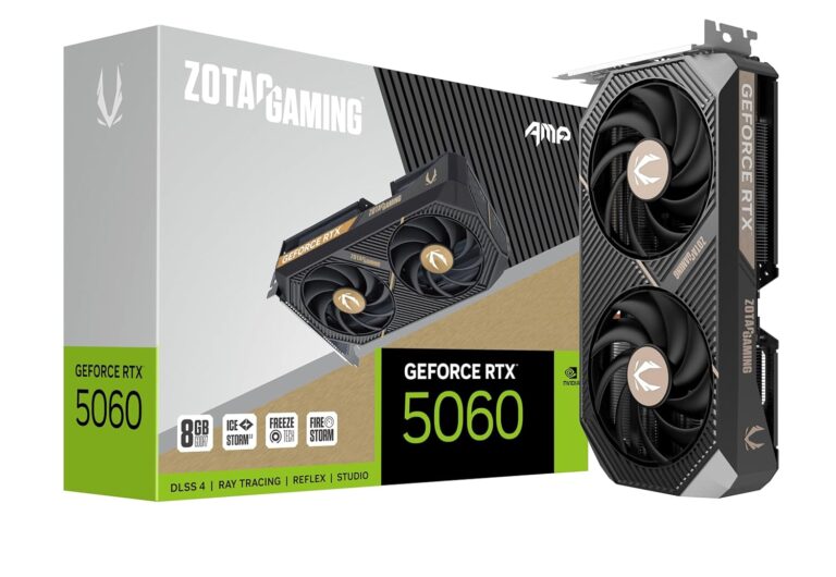 ZOTAC Gaming GeForce RTX 5060 AMP DLSS 4 8GB GDDR7 128-bit 28 Gbps PCIE 5.0 Gaming Graphics Card, IceStorm 2.0 Cooling, ZT-B50600F-10M
