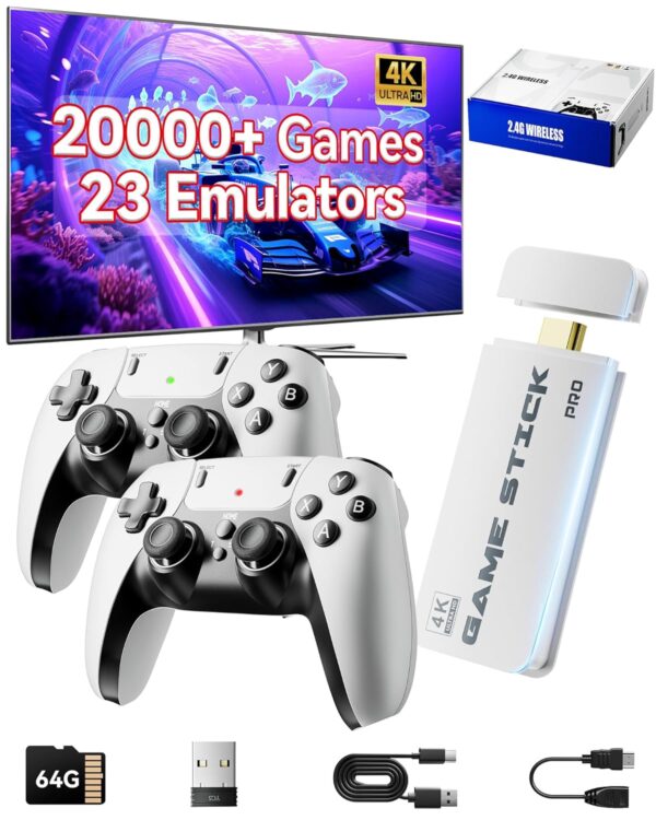 2025 Upgraded Retro Gaming Console Stick, Classic Video Games Stick with 4K HDMI, Built-in 23 Emulators, 20000+ Games - Plug & Play TV Video Gaming Stick with Upgrade Dual 2.4G...