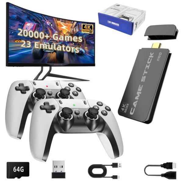 BADGOAL 2025 Upgrades Retro Game Console Stick Pro, Nostalgia Gaming Stick, Over 20,000 Games and 23 Emulators, Upgraded Dual 2.4G Wireless Controllers, Plug & Play TV Video...