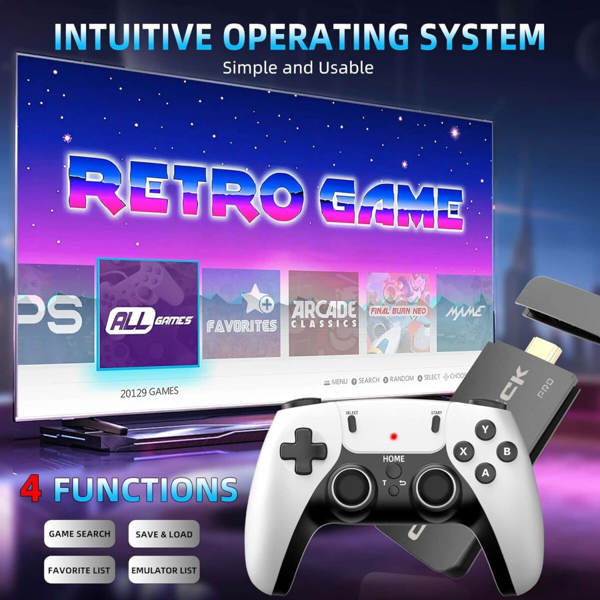 BADGOAL 2025 Upgrades Retro Game Console Stick Pro, Nostalgia Gaming Stick, Over 20,000 Games and 23 Emulators, Upgraded Dual 2.4G Wireless Controllers, Plug & Play TV Video...