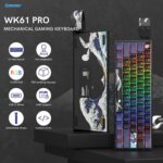COSTOM WK61 PRO 60% Percent Keyboard with QMK, Black Kanagawa Wired Mechanical Gaming Keyboard with Strap RGB Backlit, Anime Pudding PBT Keycaps, Hot Swappable POM Linear Red...