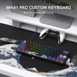 COSTOM WK61 PRO 60% Percent Keyboard with QMK, Black Kanagawa Wired Mechanical Gaming Keyboard with Strap RGB Backlit, Anime Pudding PBT Keycaps, Hot Swappable POM Linear Red...