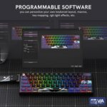 COSTOM WK61 PRO 60% Percent Keyboard with QMK, Black Kanagawa Wired Mechanical Gaming Keyboard with Strap RGB Backlit, Anime Pudding PBT Keycaps, Hot Swappable POM Linear Red...