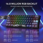 COSTOM WK61 PRO 60% Percent Keyboard with QMK, Black Kanagawa Wired Mechanical Gaming Keyboard with Strap RGB Backlit, Anime Pudding PBT Keycaps, Hot Swappable POM Linear Red...
