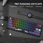 COSTOM WK61 PRO 60% Percent Keyboard with QMK, Black Kanagawa Wired Mechanical Gaming Keyboard with Strap RGB Backlit, Anime Pudding PBT Keycaps, Hot Swappable POM Linear Red...