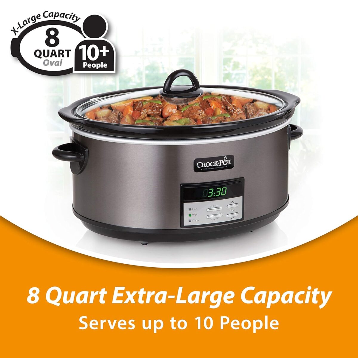Crock-Pot 6 Quart Programmable Slow Cooker with Timer and Auto Food Warmer Setting, Stainless Steel