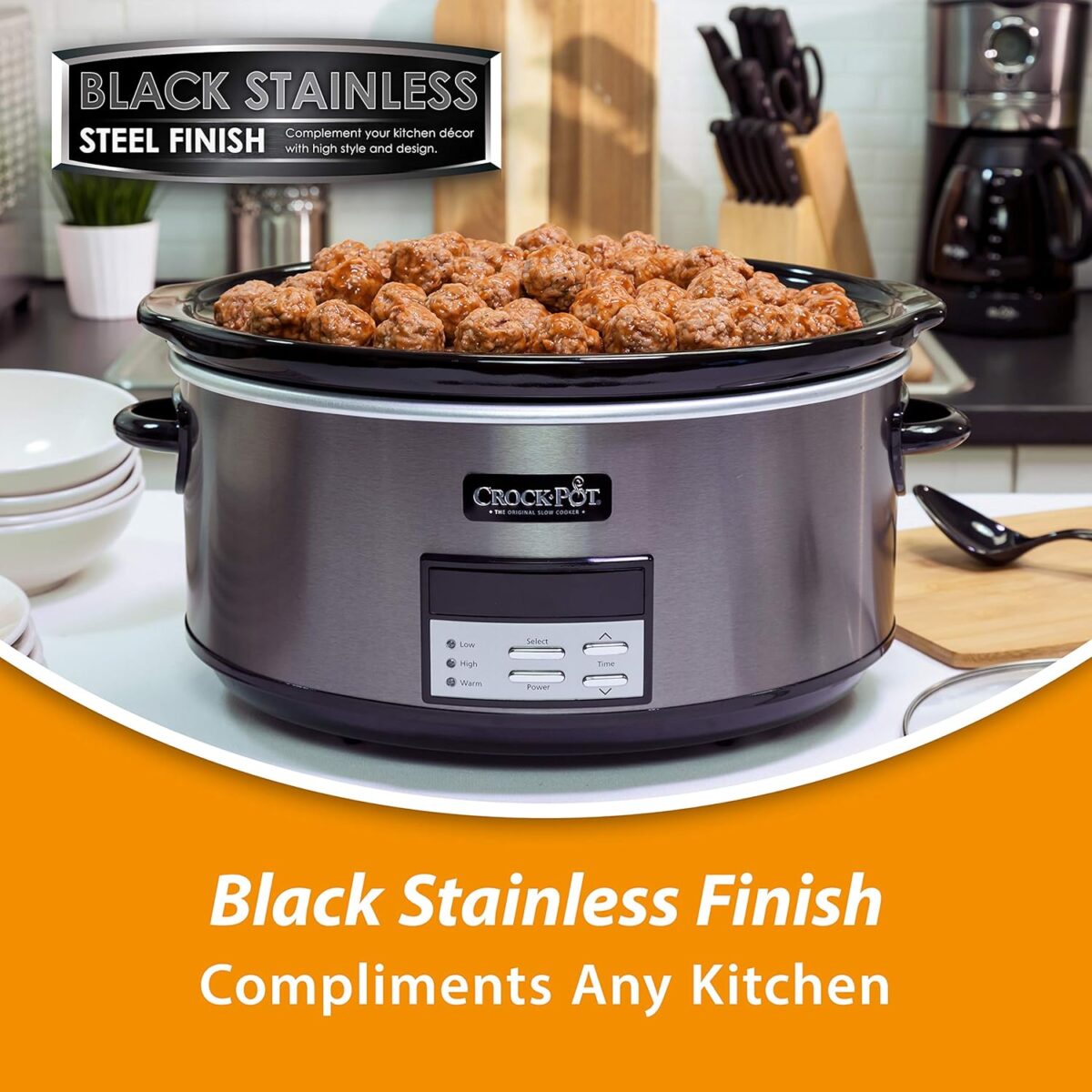 Crock-Pot 6 Quart Programmable Slow Cooker with Timer and Auto Food Warmer Setting, Stainless Steel