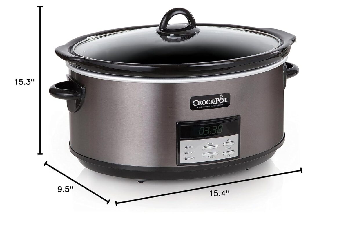 Crock-Pot Large 8-Quart Programmable Slow Cooker with Auto Warm Setting Black Stainless Steel Includes Cookbook (Pack of 1)