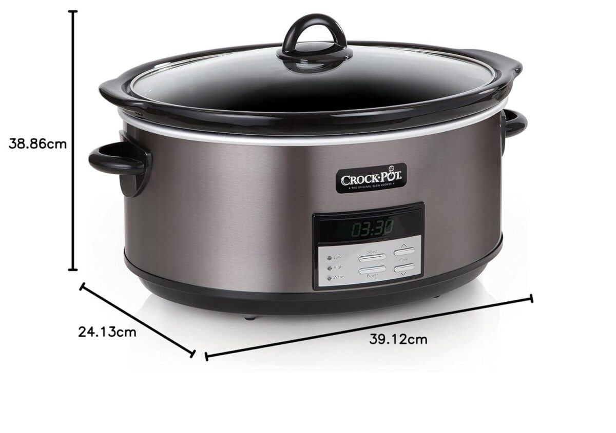 Crock-Pot Large 8-Quart Programmable Slow Cooker with Auto Warm Setting Black Stainless Steel Includes Cookbook (Pack of 1)