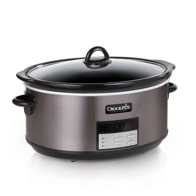 Crock-Pot Large 8-Quart Programmable Slow Cooker with Auto Warm Setting Black Stainless Steel Includes Cookbook (Pack of 1)