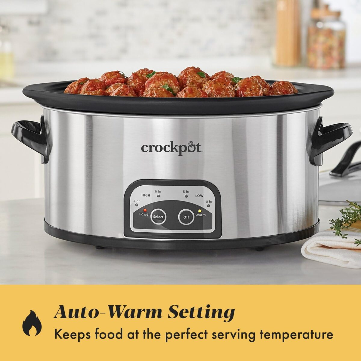 Crock-Pot Large 8-Quart Programmable Slow Cooker with Auto Warm Setting Black Stainless Steel Includes Cookbook (Pack of 1)