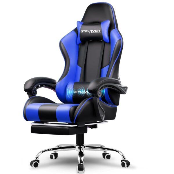 GTPLAYER Gaming Chair, Computer Chair with Footrest and Lumbar Support, Height Adjustable Game Chair with 360°-Swivel Seat and Headrest and for Office or Gaming (Faux Leather,...