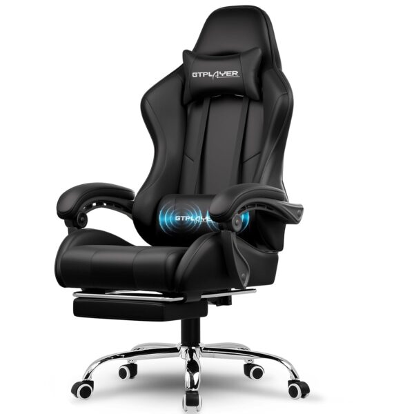 GTPLAYER Gaming Chair, Computer Chair with Footrest and Lumbar Support, Height Adjustable Game Chair with 360°-Swivel Seat and Headrest and for Office or Gaming (Faux Leather,...