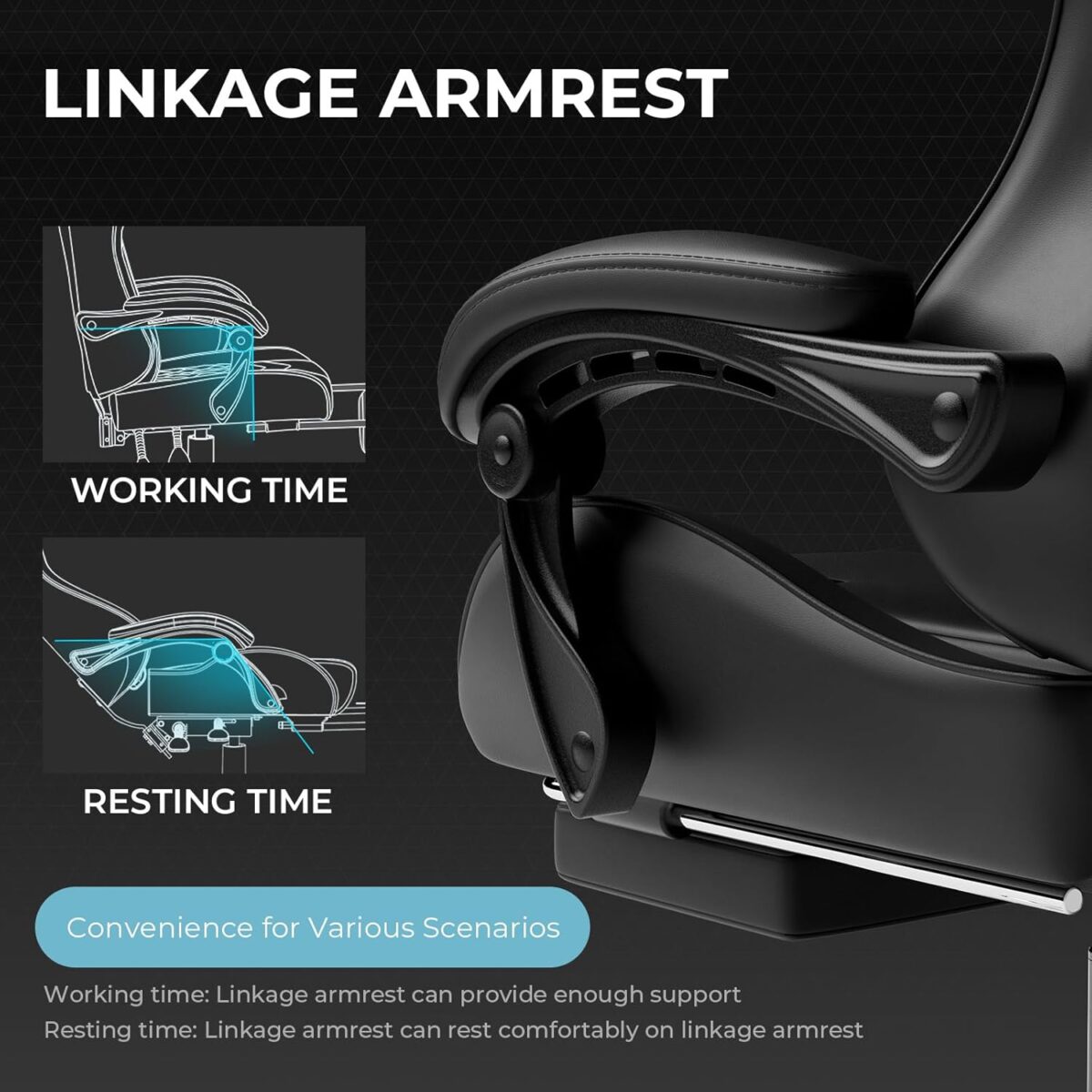 GTPLAYER Gaming Chair, Computer Chair with Footrest and Lumbar Support, Height Adjustable Game Chair with 360°-Swivel Seat and Headrest and for Office or Gaming (Faux Leather,...