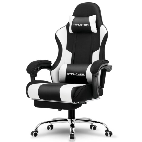 GTPLAYER Gaming Chair, Computer Chair with Footrest and Lumbar Support, Height Adjustable Game Chair with 360°-Swivel Seat and Headrest and for Office or Gaming (Fabric, Black &...