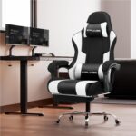 GTPLAYER Gaming Chair, Computer Chair with Footrest and Lumbar Support, Height Adjustable Game Chair with 360°-Swivel Seat and Headrest and for Office or Gaming (Fabric, Black &...