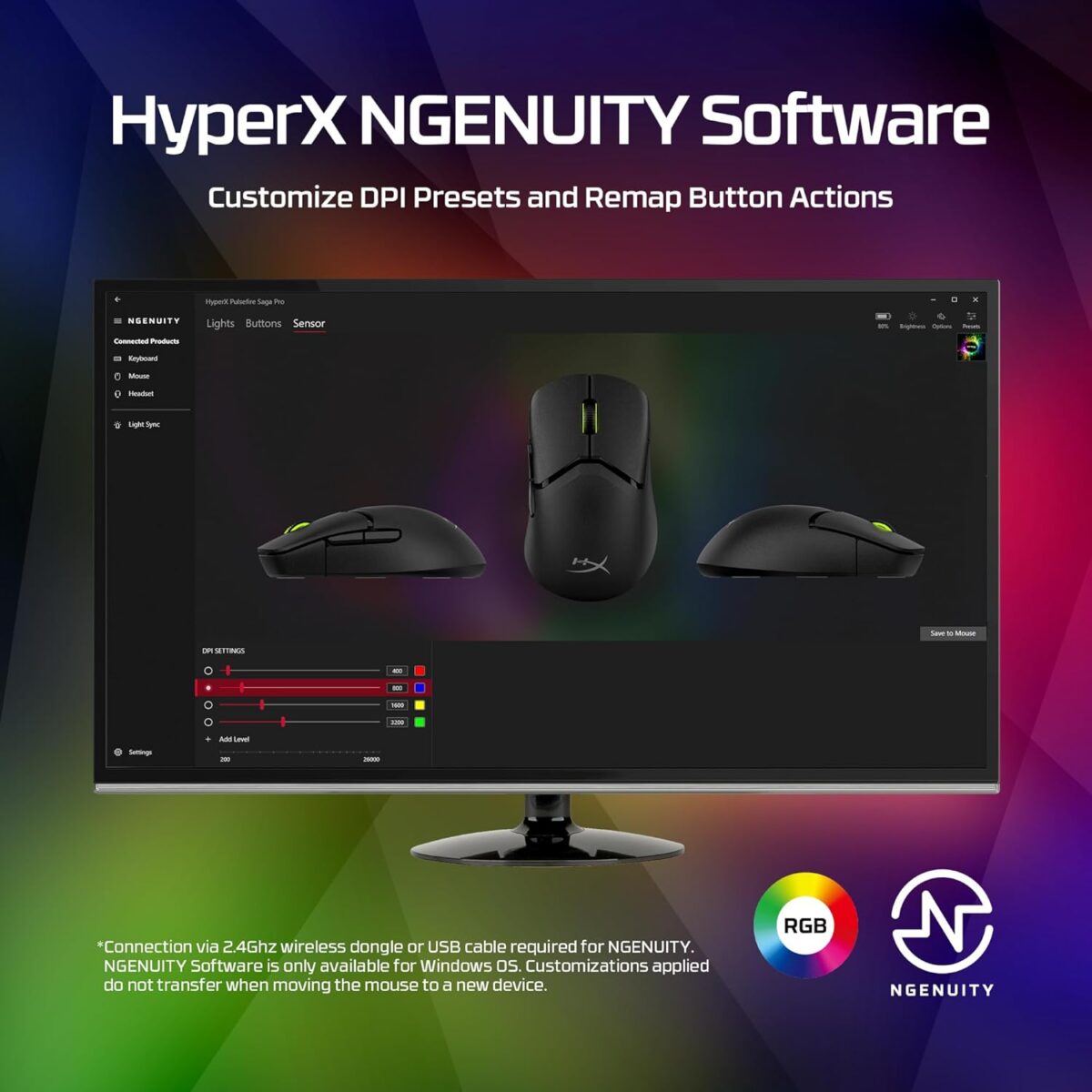 HyperX Pulsefire Saga Pro Wireless Gaming Mouse (Black)