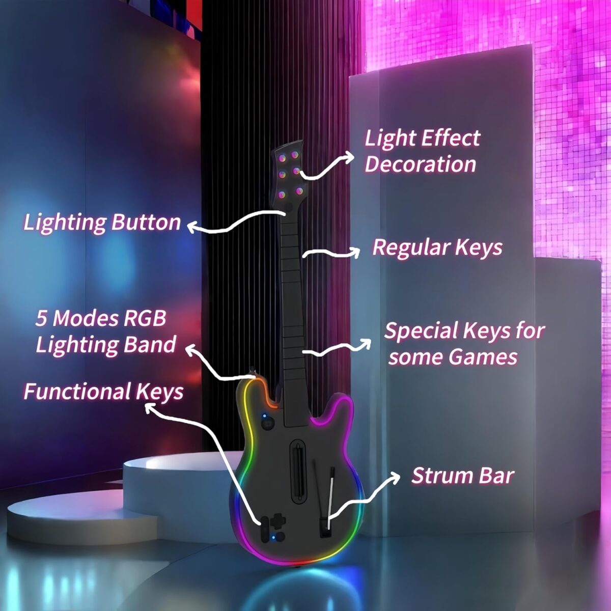 Lyvix Guitar Hero Guitar Controller for PS4/PS3/PC, Wireless Rechargeable Game Guitar for Guitar Hero, Rock Band, Clone Hero, Fortnite Festival, with Replaceable Straps, RGB...