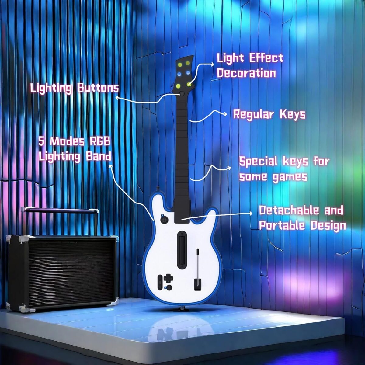 Lyvix Guitar Hero Guitar Controller for PS4/PS3/PC, Wireless Rechargeable Game Guitar for Guitar Hero, Rock Band, Clone Hero, Fortnite Festival, with Replaceable Straps, RGB...