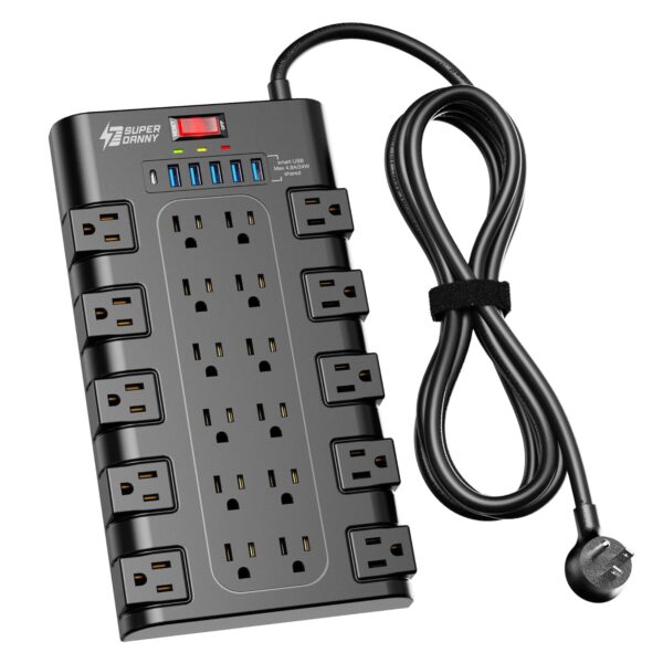 Power Strip, SUPERDANNY Surge Protector with 22 AC Outlets and 6 USB Charging Ports, 1875W/15A, 2100 Joules, 6.5Ft Flat Plug Heavy Duty Extension Cord for Home, Office, Dorm,...
