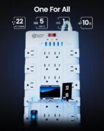 Power Strip, SUPERDANNY Surge Protector with 22 AC Outlets and 6 USB Charging Ports, 1875W/15A, 2100 Joules, 6.5Ft Flat Plug Heavy Duty Extension Cord for Home, Office, Dorm,...