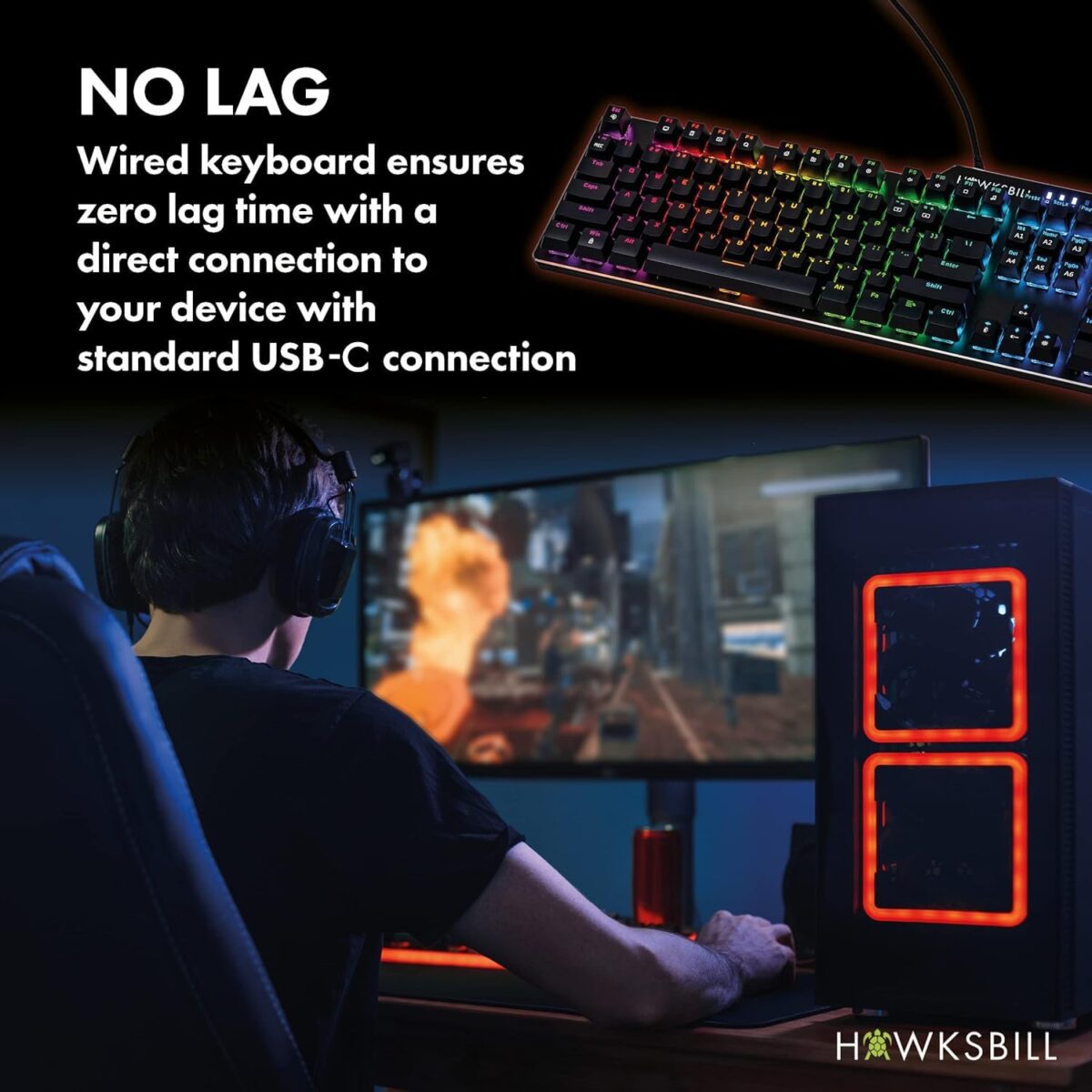 Scorpion V1 Wired Mechanical Gaming Keyboard - USB-A W/USB-C Connection Adaptor â€“ Tactile & Clicky â€“ Brilliant RGB Lighting Customizable Keys & Multimedia Function 104 Keys