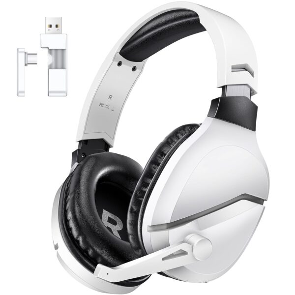 Wireless Gaming Headset with Noise Canceling Microphone for PS5, PC, PS4, 2.4G/Bluetooth Gaming Headphones with USB and Type-c Connector, Wired Mode for Controller Gamecube
